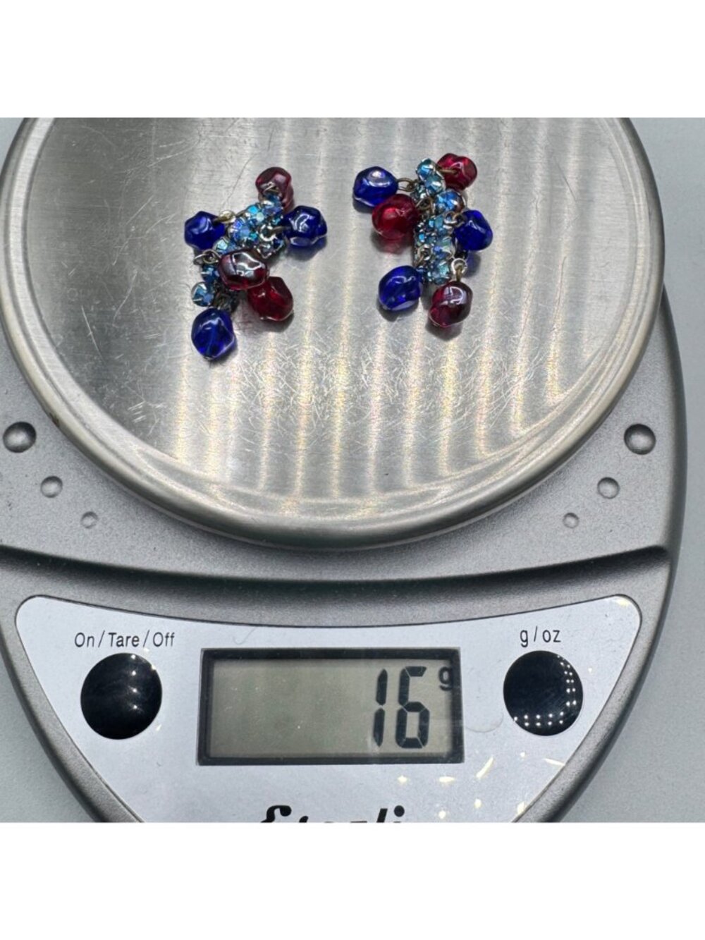 Vintage Glass Cha Cha Bead Earrings Clip On AB Glass Rhinestone Prong Set 1.5" - Picture 9 of 9
